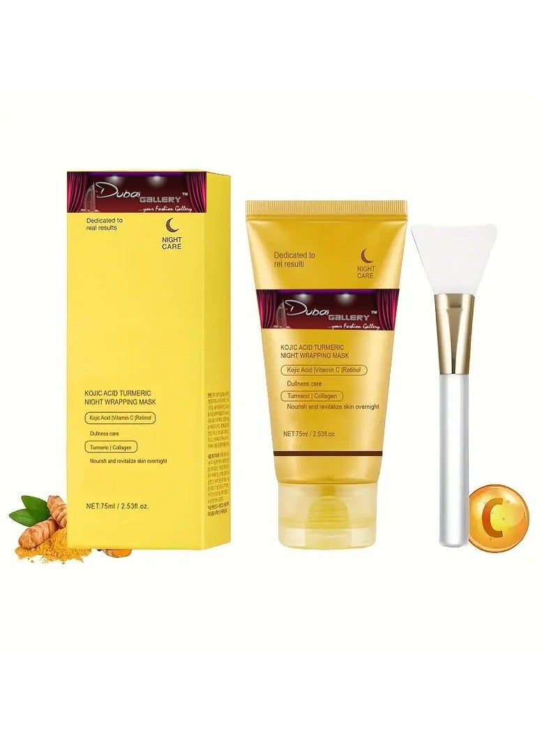 DubaiGallery Turmeric Overnight Wrapping Peel Off Mask - Nourishes dull, uneven skin with hydrolyzed collagen for glowing skin and improved elasticity. Korean skincare, 2.53 fl. oz. - Image 1