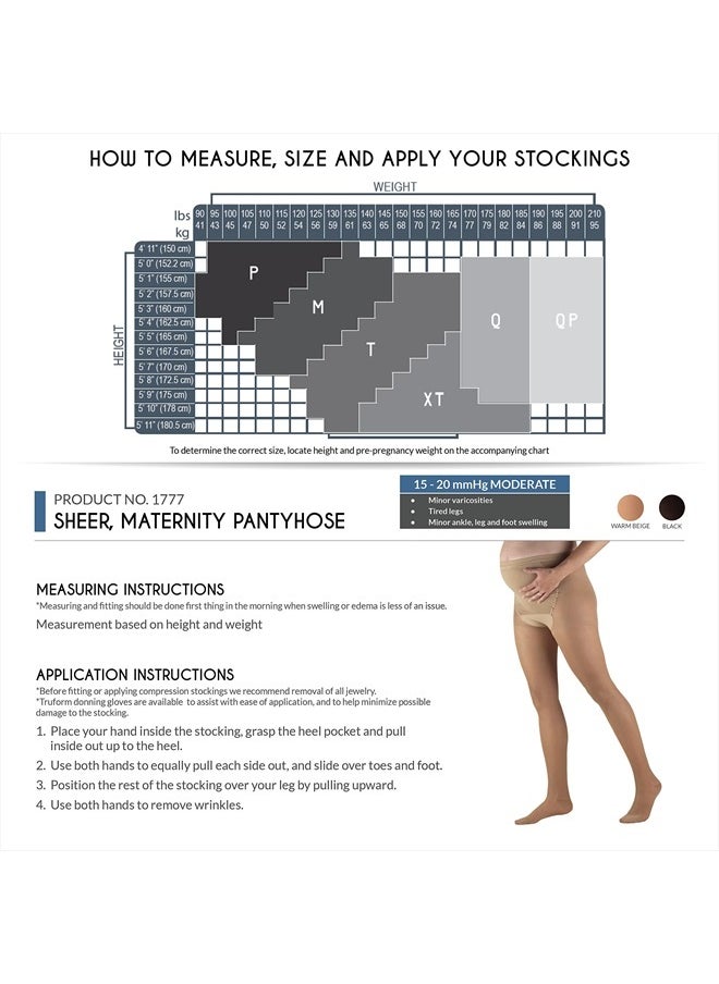 Truform - Sheer Maternity Pantyhose, 15-20 mmHg Compression, Tummy Support, 20 Denier, Beige, Medium - Image 1