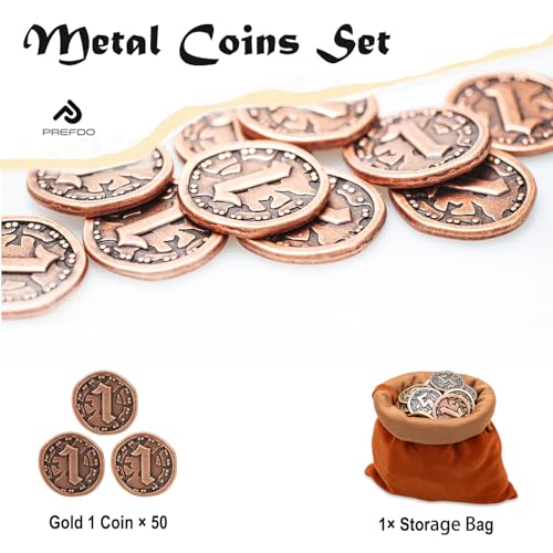 Prefdo Metal Coins for Board Games 50 PCS Treasure Tokens for Poker RPG Strategy Tabletop Gaming Fantasy Currency Heavy Duty Generic Game Currency Retro Rose Gold Value 1 Coins - Image 5