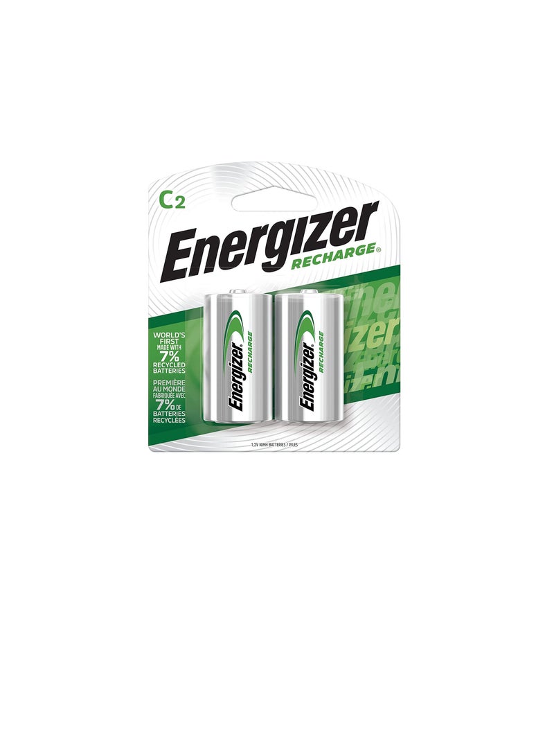 Energizer NH35BP-2 Precharged Recharg Battery, C, NiMh, PK2 Lighting, 2 Count (Pack of 1), Green and Silver - Image 3