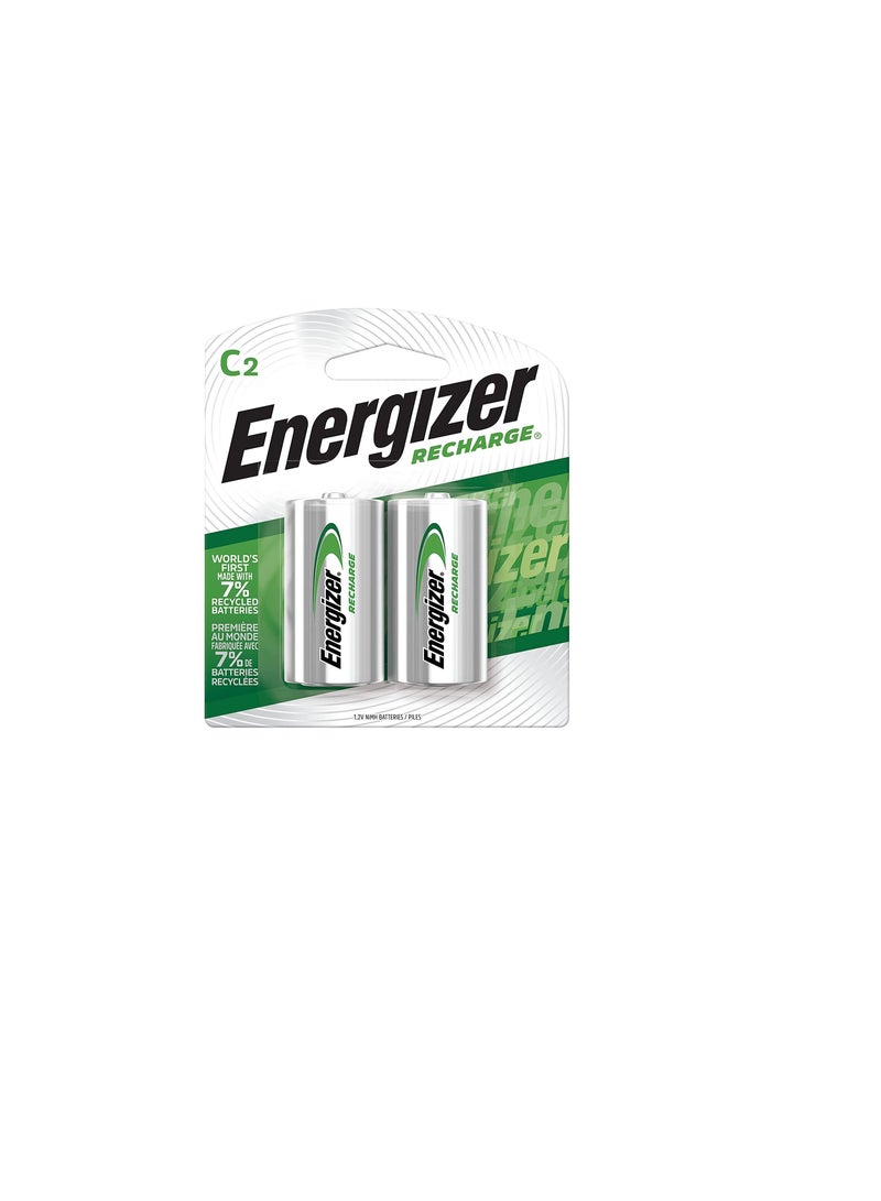 Energizer NH35BP-2 Precharged Recharg Battery, C, NiMh, PK2 Lighting, 2 Count (Pack of 1), Green and Silver - Image 2