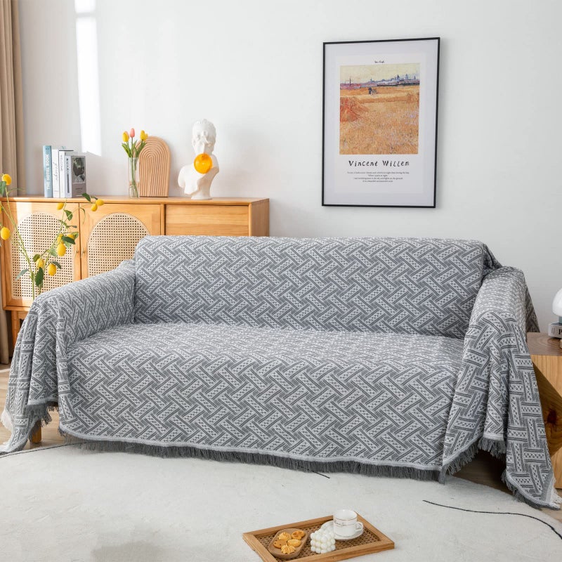 LHGOGO Throws for Sofas Large Sofa Throw 3 Seaters Stereoscopic Jacquard Woven Versatile Decorative Throw for Sofa Bedspread and Settee 180x300cm Light Grey