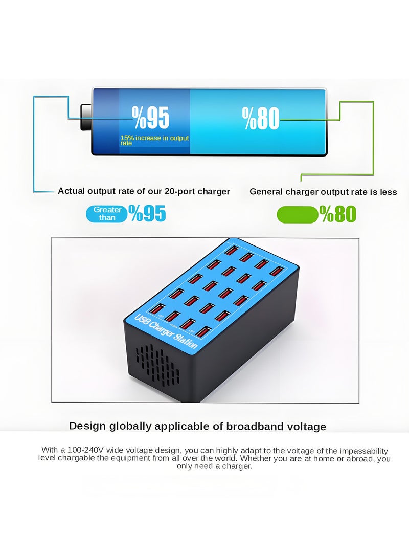 McDou USB Charger Station, 20-Port 100W/20A Multiple USB Charging Station, Multi-Port Charger, Charging Hub for Charging Smartphones, Tablets, and Other USB Devices. - Image 4