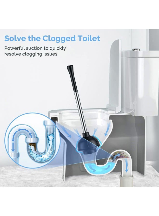 HAMITOR Toilet Plunger and Bowl Brush Set: 2 in 1 Stainless Steel Heavy Duty Toilet Cleaner Plunger with Holder Combo for Bathroom Cleaning - Modern Hideaway Bathroom Accessories with Caddy Stand - Image 3