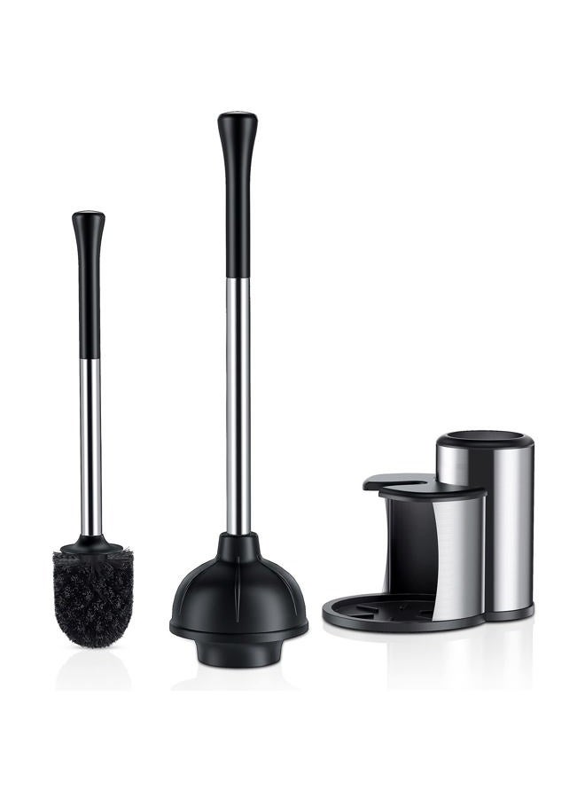 HAMITOR Toilet Plunger and Bowl Brush Set: 2 in 1 Stainless Steel Heavy Duty Toilet Cleaner Plunger with Holder Combo for Bathroom Cleaning - Modern Hideaway Bathroom Accessories with Caddy Stand - Image 1