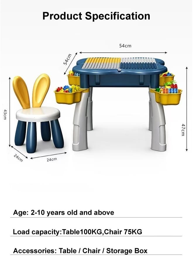 fashionhome Multifunction Game Table for Kids Educational Desk and Chairs Set with 150 Building Blocks Children's Learning Toys Set with 109 Sand Molds Birthday Gifts for Children 54x54x47 and 24x24x43 cm - Image 3