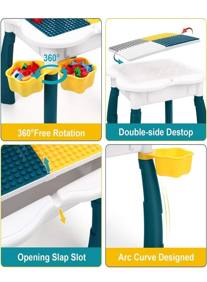 fashionhome Multifunction Game Table for Kids Educational Desk and Chairs Set with 150 Building Blocks Children's Learning Toys Set with 109 Sand Molds Birthday Gifts for Children 54x54x47 and 24x24x43 cm - Image 2