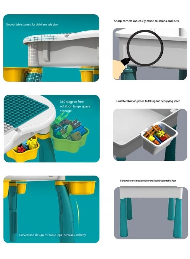 fashionhome Multifunction Game Table for Kids Educational Desk and Chairs Set with 150 Building Blocks Children's Learning Toys Set with 109 Sand Molds Birthday Gifts for Children 54x54x47 and 24x24x43 cm - Image 4