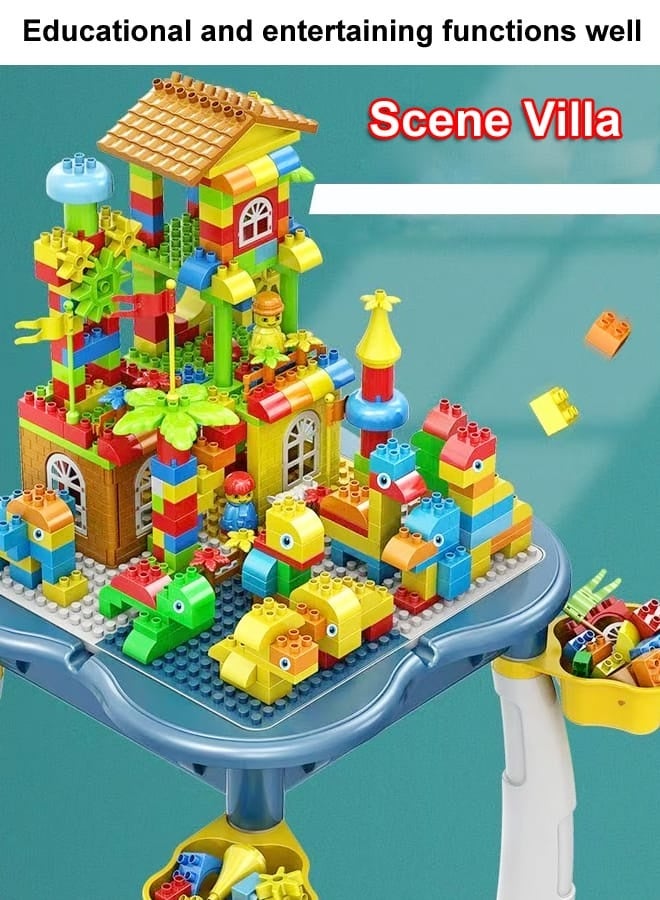 fashionhome Multifunction Game Table for Kids Educational Desk and Chairs Set with 150 Building Blocks Children's Learning Toys Set with 109 Sand Molds Birthday Gifts for Children 54x54x47 and 24x24x43 cm - Image 5