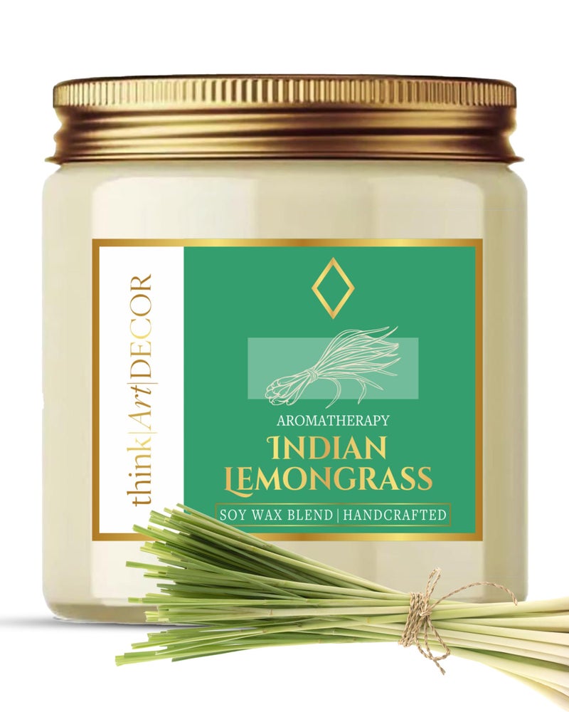ThinkArtDecor Soy Wax Scented Candles for Home Decoration, Burn Time 35-40 Hrs, Luxury Fragrance Candles for Gifting, Aesthetic Glass Jar Aroma Therapy Candle (Indian Lemongrass) - Image 1