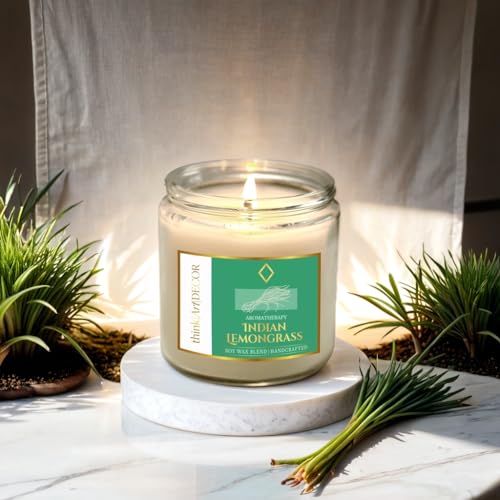 ThinkArtDecor Soy Wax Scented Candles for Home Decoration, Burn Time 35-40 Hrs, Luxury Fragrance Candles for Gifting, Aesthetic Glass Jar Aroma Therapy Candle (Indian Lemongrass) - Image 5