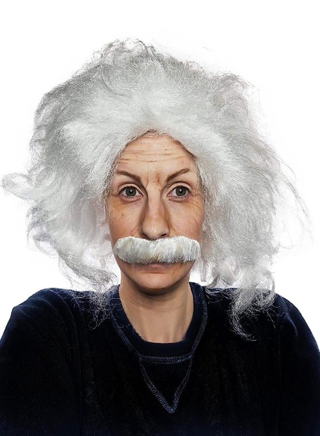 ALLAURA Inspired by Famous Physicist Wig – Old Man White Mad Scientist Wig & Mustache Set – Funny Physicist Costume for Adults, Halloween, Cosplay, Genius Look, Retro Science Outfit Party Accessory - Image 2