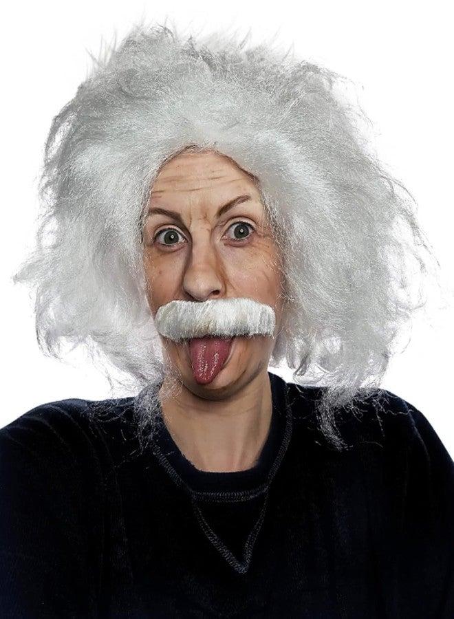 ALLAURA Inspired by Famous Physicist Wig – Old Man White Mad Scientist Wig & Mustache Set – Funny Physicist Costume for Adults, Halloween, Cosplay, Genius Look, Retro Science Outfit Party Accessory - Image 3