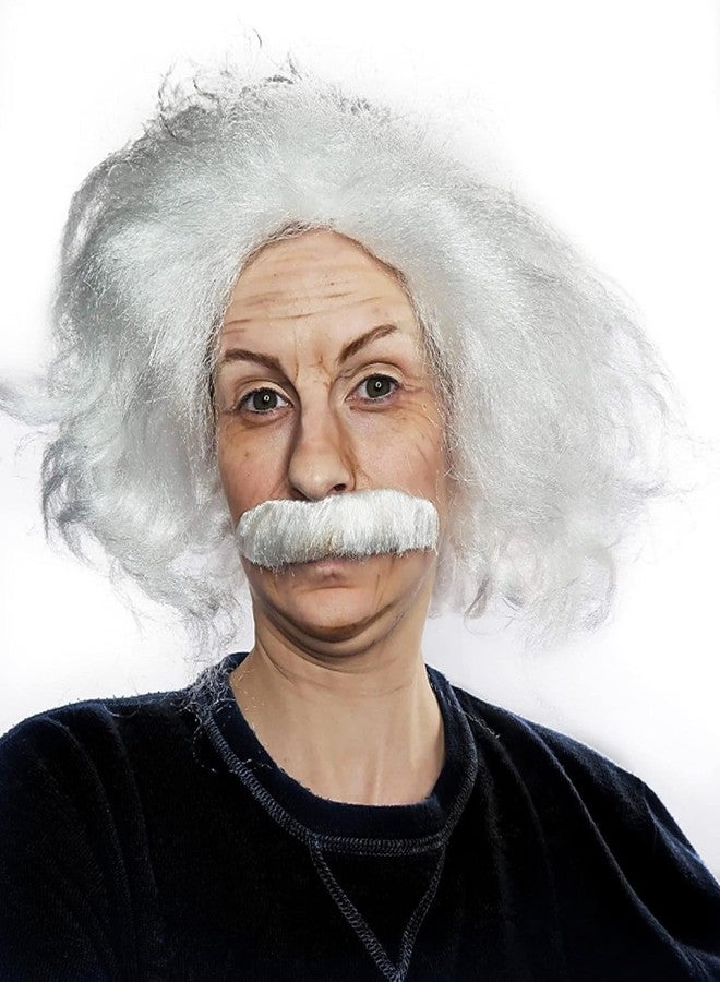 ALLAURA Inspired by Famous Physicist Wig – Old Man White Mad Scientist Wig & Mustache Set – Funny Physicist Costume for Adults, Halloween, Cosplay, Genius Look, Retro Science Outfit Party Accessory - Image 4