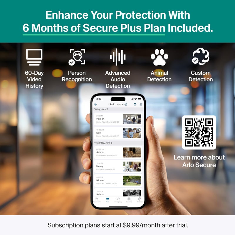 Arlo Essential Indoor Pan Tilt Security Camera 2K (2025 Release) + 6 Months of Secure Plus Plan - Wired Plug-in Power, Person Recognition, Animal Detection, Auto Motion Tracking, 1 Cam, Black - Image 4