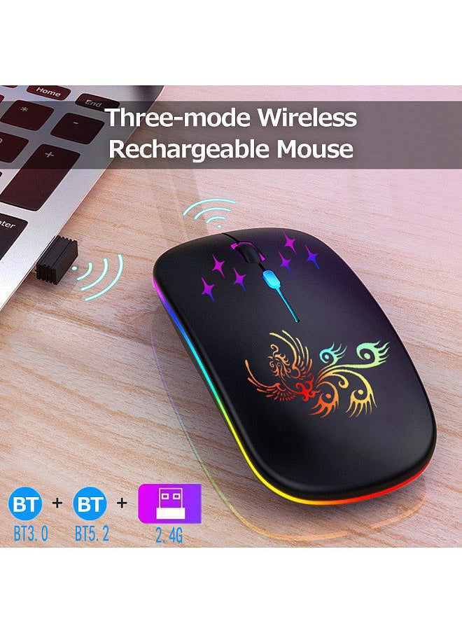 Generic - Wireless Optical Mouse 2.4G+BT3.0+BT5.2 3-mode Ergonomic Mouse Built-in 500mAh Rechargeable Battery for PC Laptop Silver - Image 1