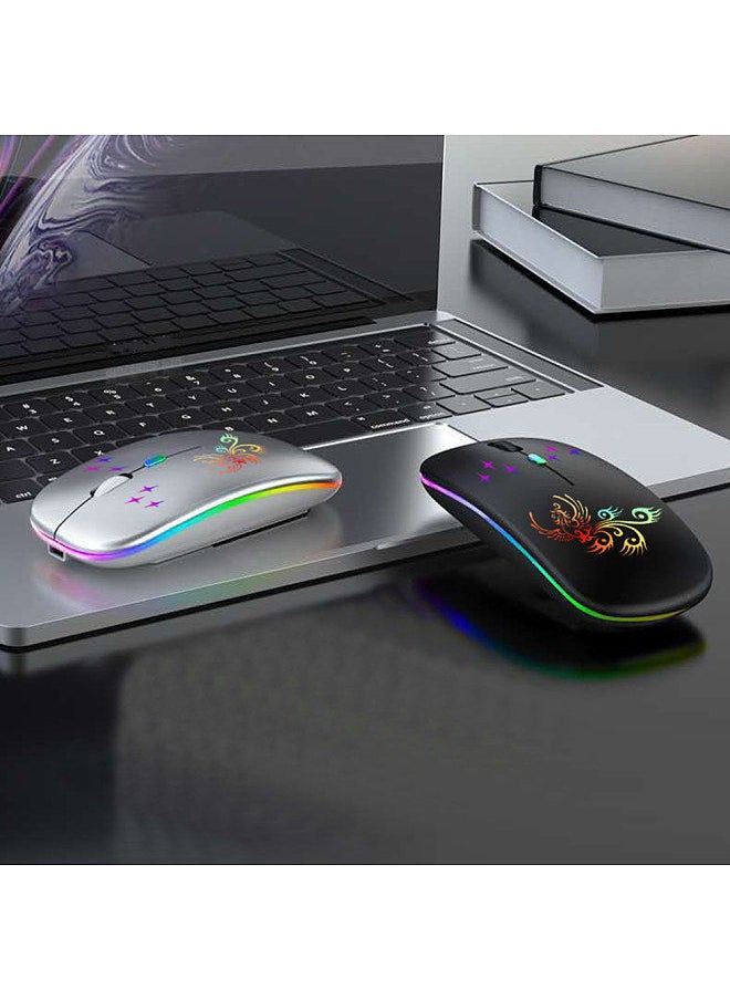Generic - Wireless Optical Mouse 2.4G+BT3.0+BT5.2 3-mode Ergonomic Mouse Built-in 500mAh Rechargeable Battery for PC Laptop Silver - Image 1