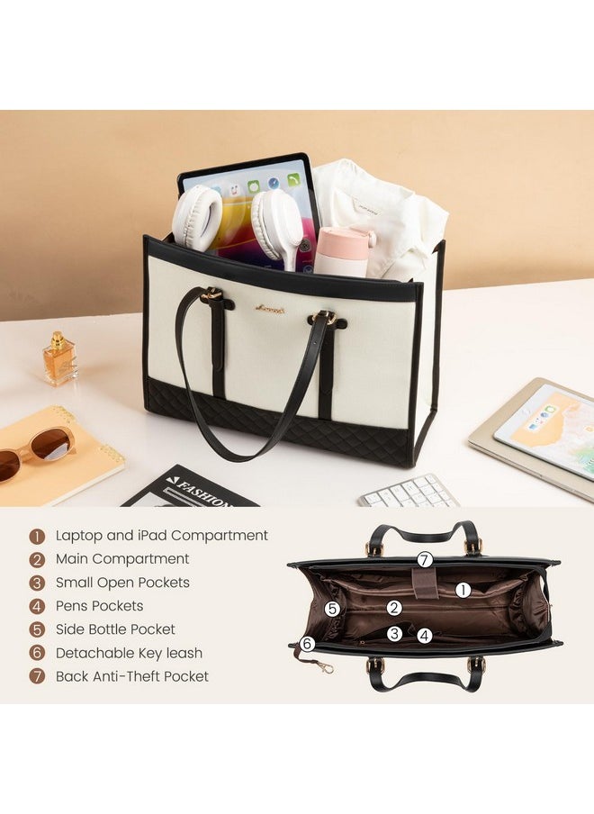 Lovevook LOVEVOOK Laptop Bag for Women 15.6 inch Canvas Laptop Tote Bag, Large Capacity Work Bag with Clutch Purse, Computer Bag Office Business Briefcase, Casual Handbag for Travel College Teacher School  - Image 4