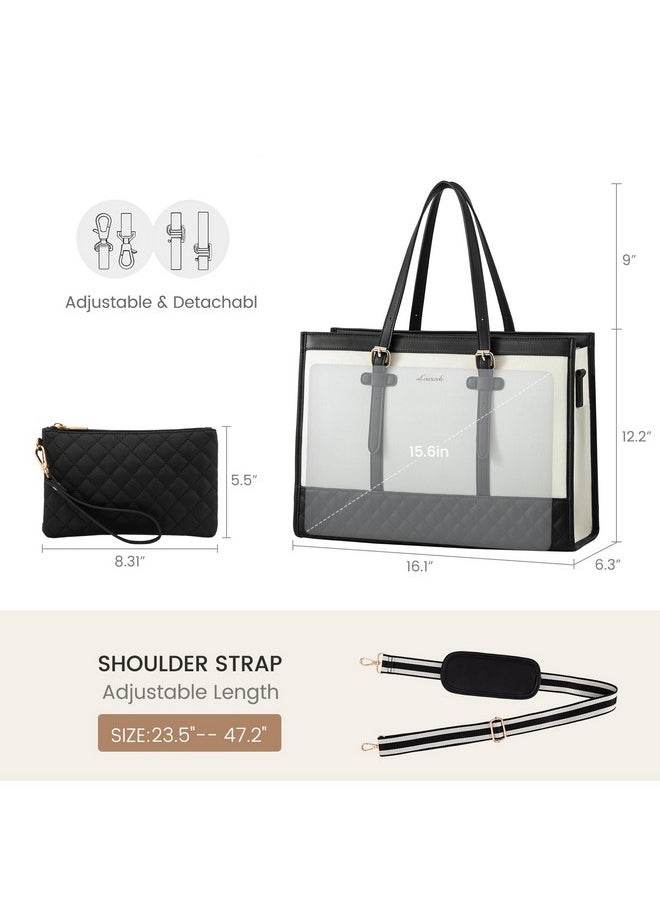 Lovevook LOVEVOOK Laptop Bag for Women 15.6 inch Canvas Laptop Tote Bag, Large Capacity Work Bag with Clutch Purse, Computer Bag Office Business Briefcase, Casual Handbag for Travel College Teacher School  - Image 3