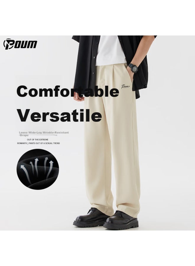 Poum Trendy Draping Dress Pants For Men, Autumn And Winter Style, Loose-fitting Athletic Quick-dry Wide-leg Trousers Ym13 Khaki 3XL - Image 1