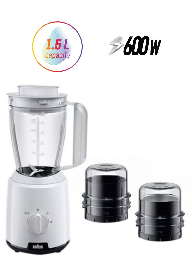 براون خلاط 3 في 1 مع مطحنتين سعة 1.5 لتر وقوة 600.0 وات JB1023-WH أبيض 1.5 L 600 W JB1023-WH أبيض - Image 1