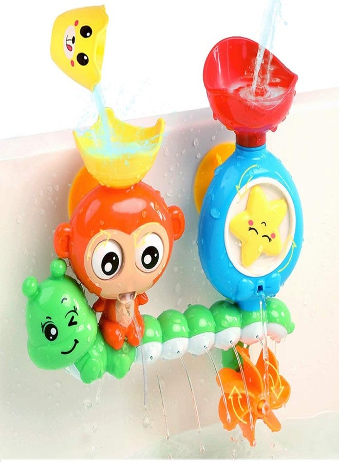 G-WACK Bath Toys for Toddlers Age 1 2 3 Year Old Girl Boy, Preschool New Born Baby Bathtub Water Toys, Durable Interactive Multicolored Infant Toy, Lovely Monkey Caterpillar, 2 Strong Suction Cups - Image 1