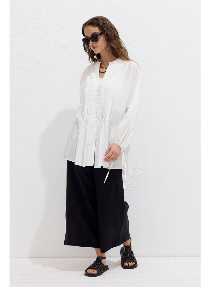 Manuka Ribbed Detail Voile Tunic Ecru - Image 3