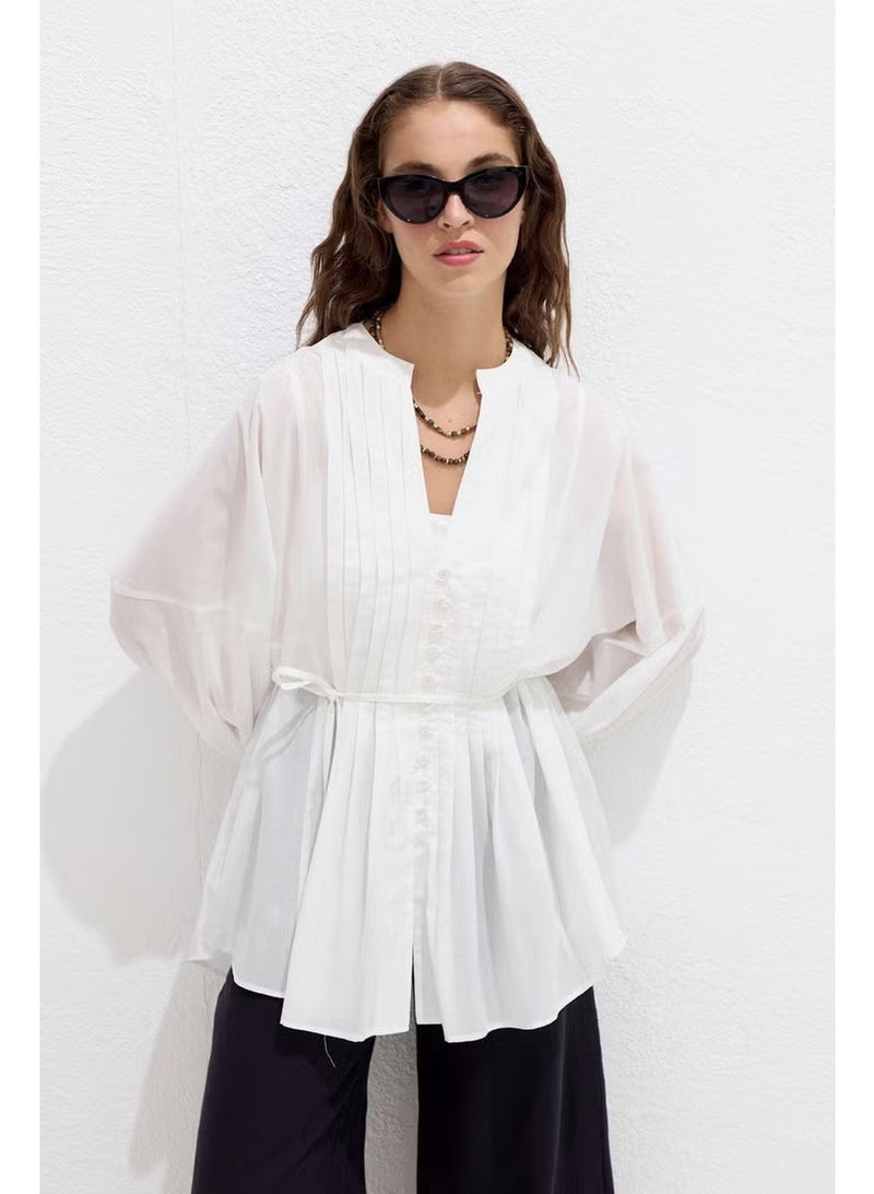Manuka Ribbed Detail Voile Tunic Ecru - Image 1