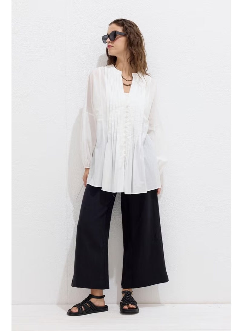 Manuka Ribbed Detail Voile Tunic Ecru - Image 4
