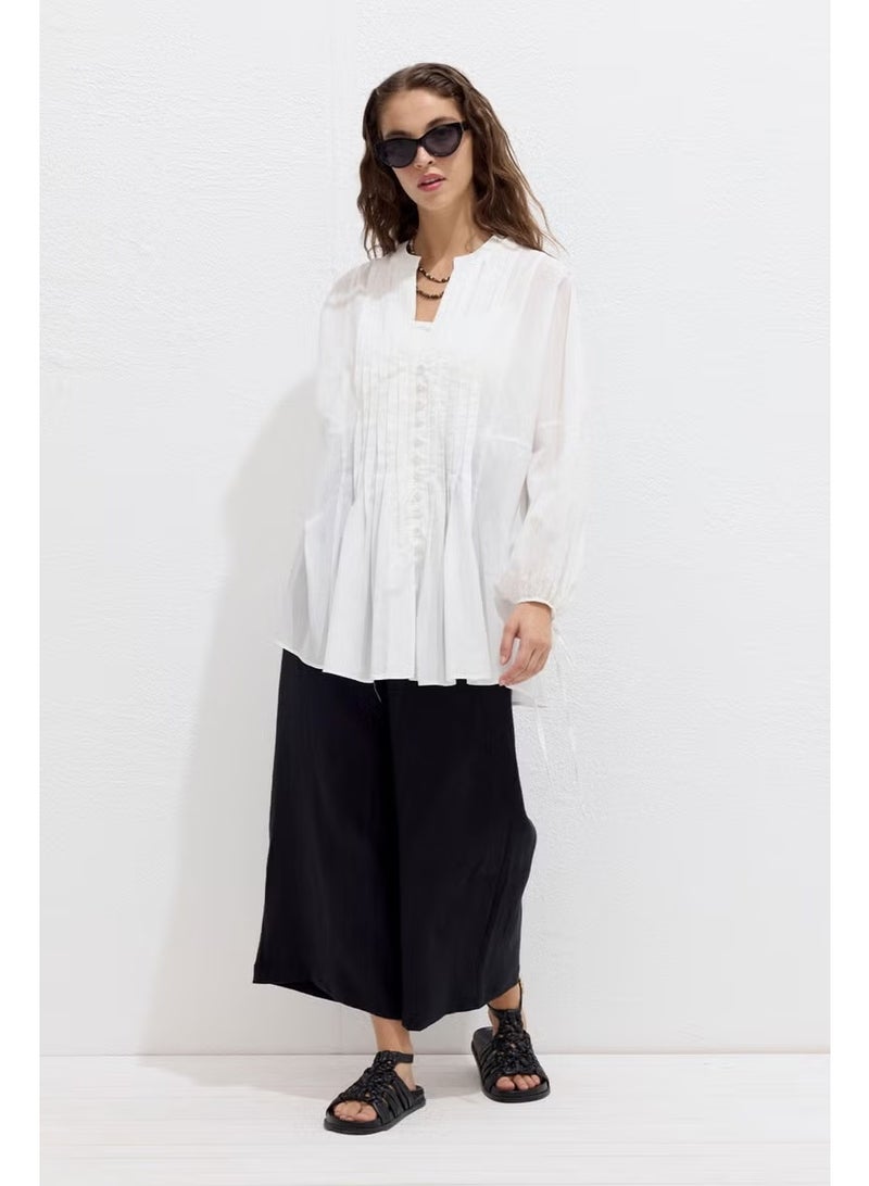 Manuka Ribbed Detail Voile Tunic Ecru - Image 2