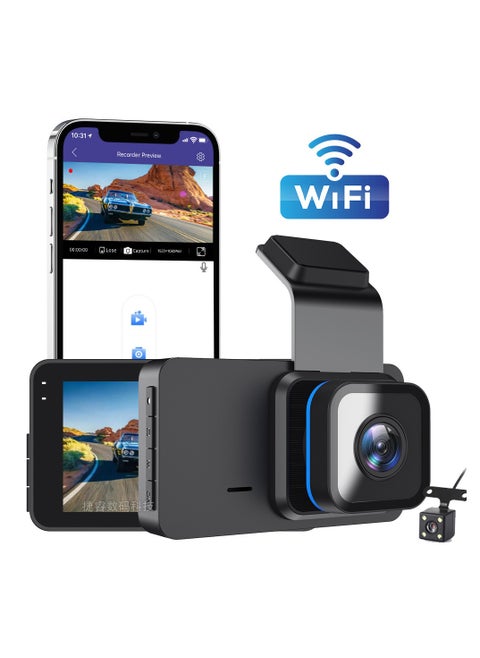 Dash Cam With Wifi, 1296p Driving Recorder Wide Angle Lens 24 Hours Parking Surveillance, Waterproof Driving Recorder Cam For Car, 4-inch dual recording 1296P+WIFI mobile phone interconnection