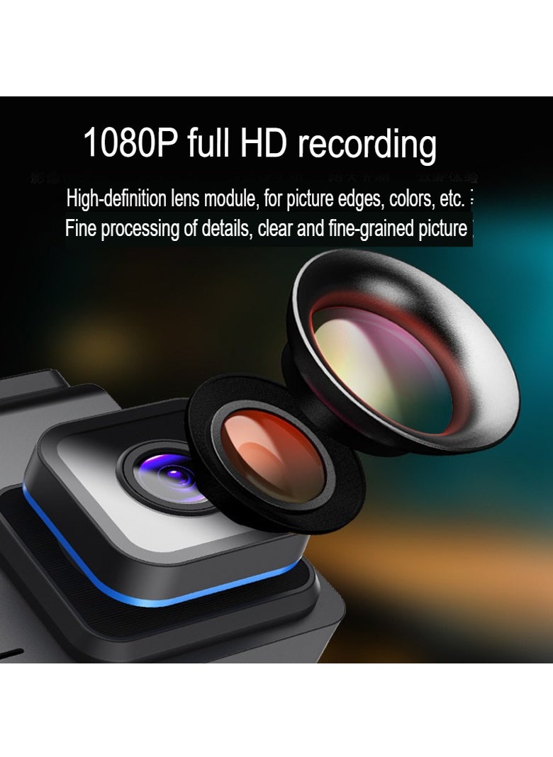 Dash Cam With Wifi, 1296p Driving Recorder Wide Angle Lens 24 Hours Parking Surveillance, Waterproof Driving Recorder Cam For Car, 4-inch dual recording 1296P+WIFI mobile phone interconnection