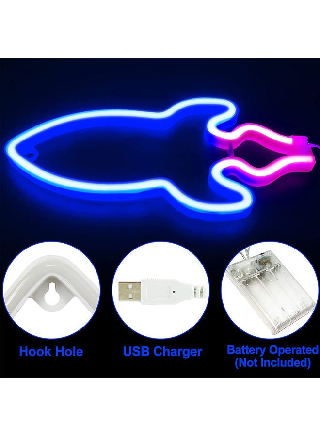 Neon Sign LED Rocket Shape Light Wall Decor Pink/Blue 14 x 29cm - Image 2