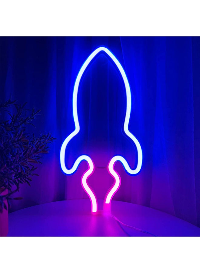 Neon Sign LED Rocket Shape Light Wall Decor Pink/Blue 14 x 29cm - Image 4