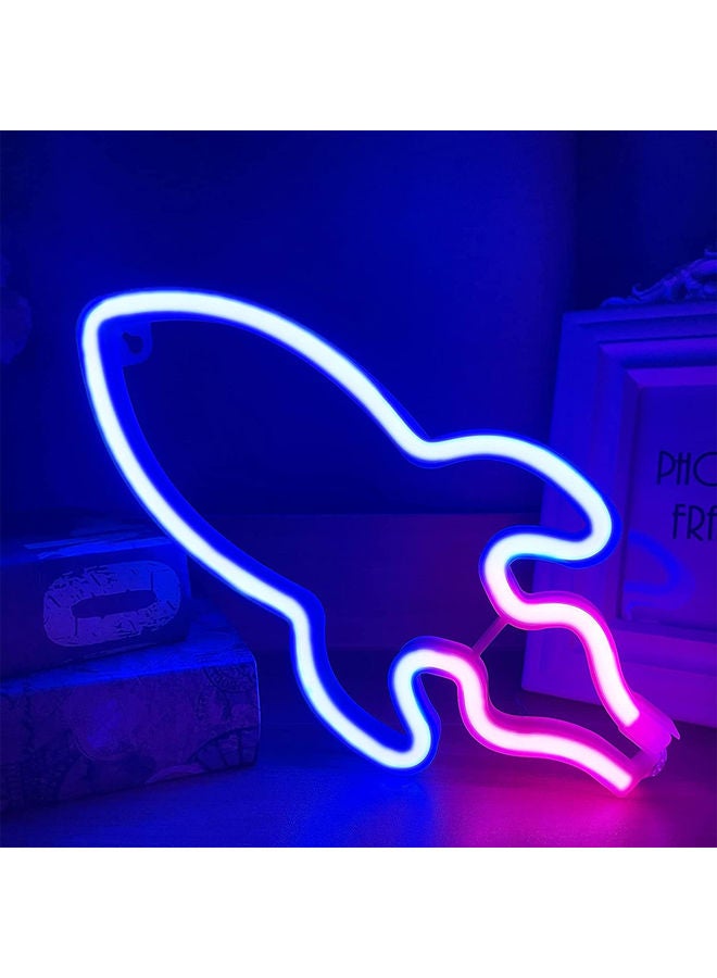 Neon Sign LED Rocket Shape Light Wall Decor Pink/Blue 14 x 29cm - Image 1