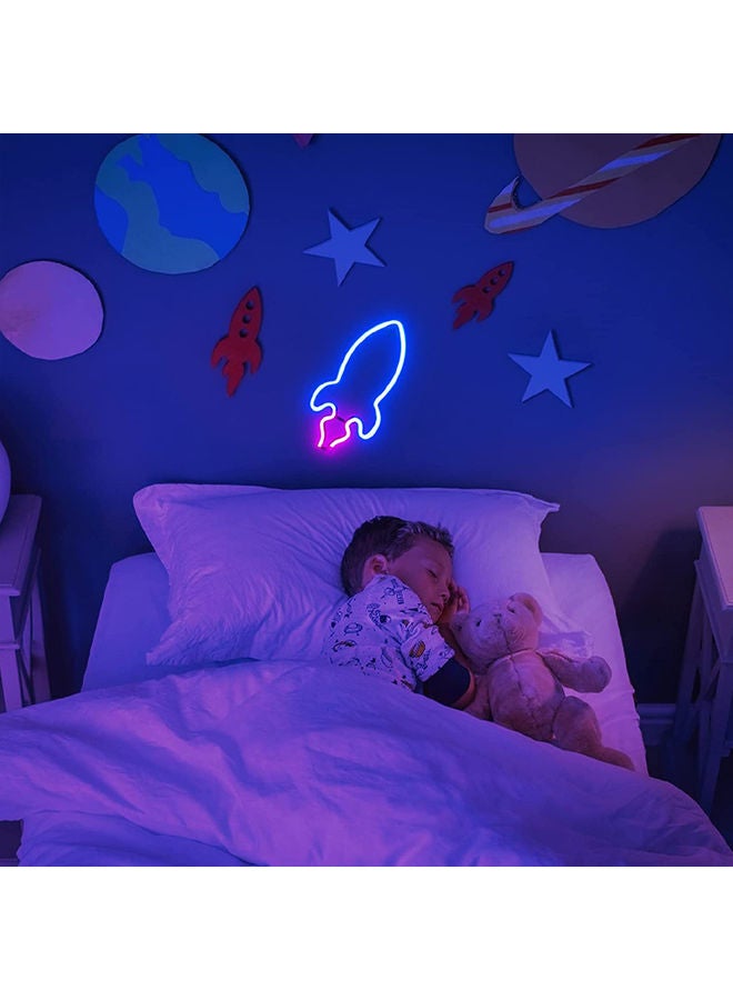 Neon Sign LED Rocket Shape Light Wall Decor Pink/Blue 14 x 29cm - Image 5