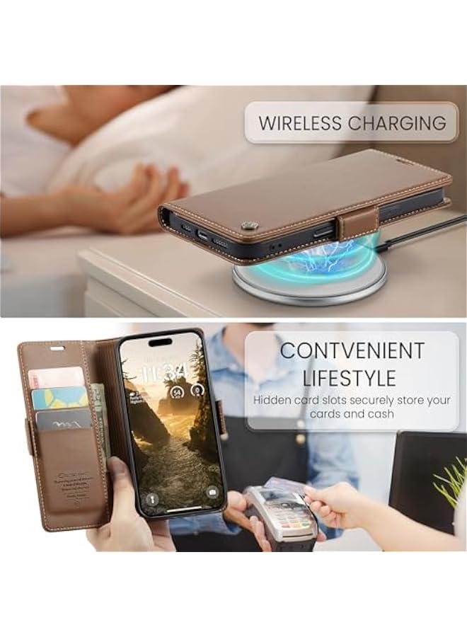 Brown PU Leather RFID Blocking Wallet Case for iPhone 16 Plus with Credit Card Holder, Folio Flip Kickstand and Magnetic Clasp. Protective Phone Cover for Men and Women, 6.7 Inch. - Image 2