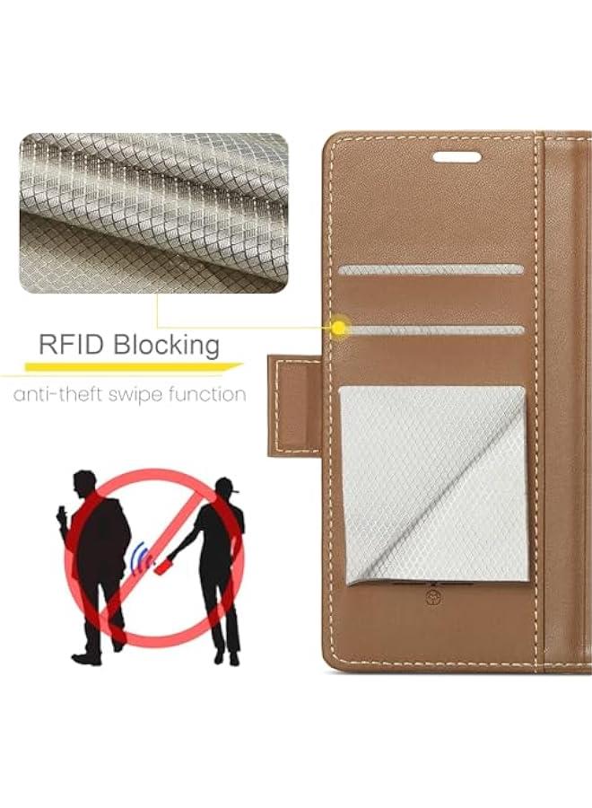 Brown PU Leather RFID Blocking Wallet Case for iPhone 16 Plus with Credit Card Holder, Folio Flip Kickstand and Magnetic Clasp. Protective Phone Cover for Men and Women, 6.7 Inch. - Image 4