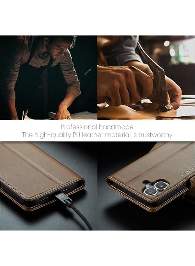 Brown PU Leather RFID Blocking Wallet Case for iPhone 16 Plus with Credit Card Holder, Folio Flip Kickstand and Magnetic Clasp. Protective Phone Cover for Men and Women, 6.7 Inch. - Image 5