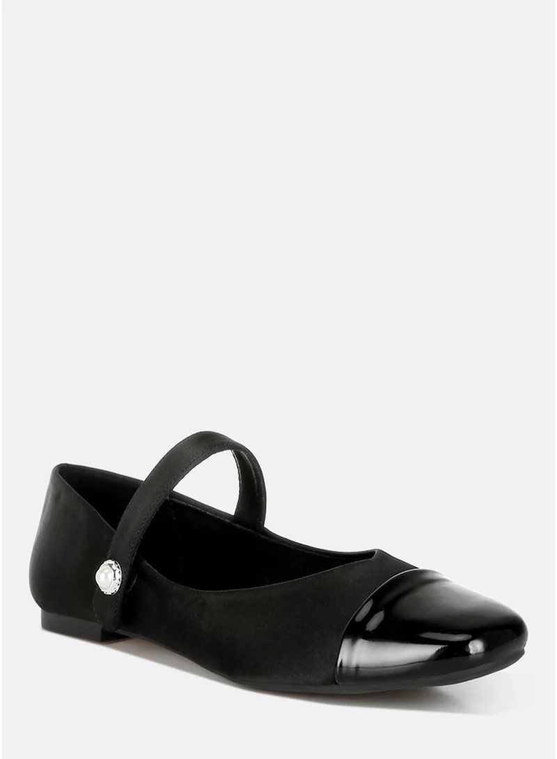 London Rag Black Black Patent Toe Cap Satin Mary Jane for Women | Best Price UAE