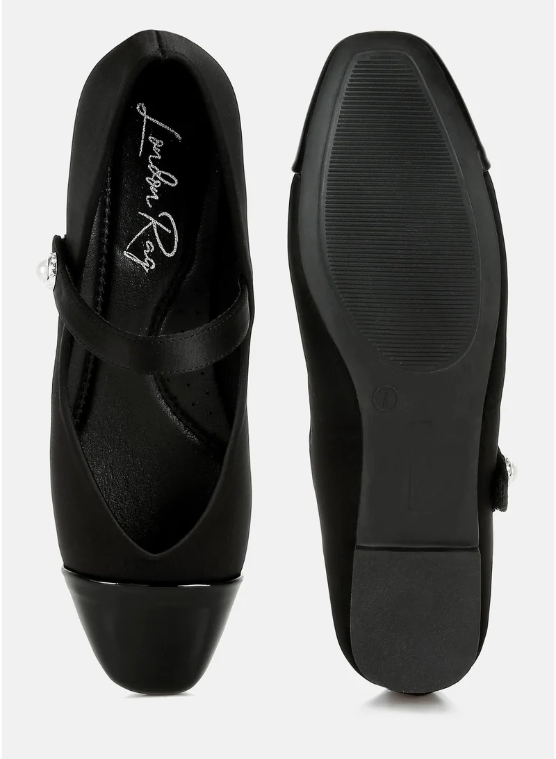 London Rag Black Black Patent Toe Cap Satin Mary Jane for Women | Best Price UAE