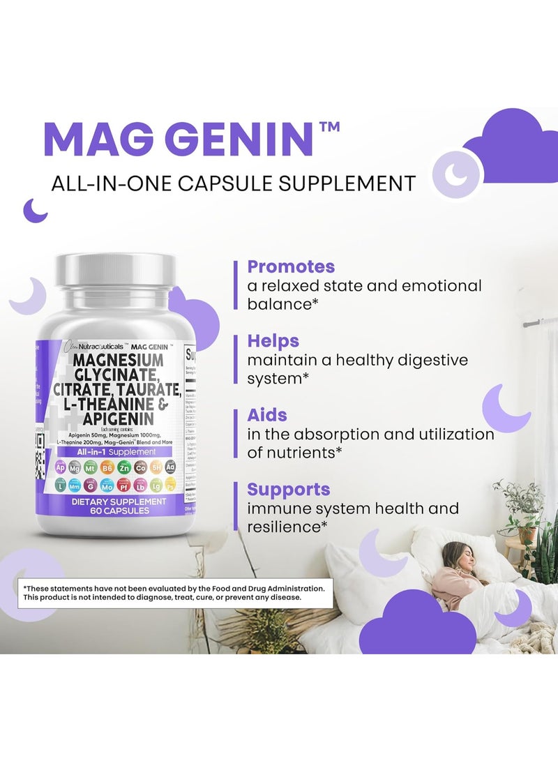 كلين نيوتراسيوتيكالز مركب غليسينات المغنيسيوم من كلين نوتراسيوتيكالز 1000 مجم مع ال-ثيانين 200 مجم ابيجينين 50 ملغ سيترات تورات - 5-HTP جابا باشن فلاور بلسم الليمون ل-جلايسين فوسفاتيديل سيرين - 60 قطعة - Image 4