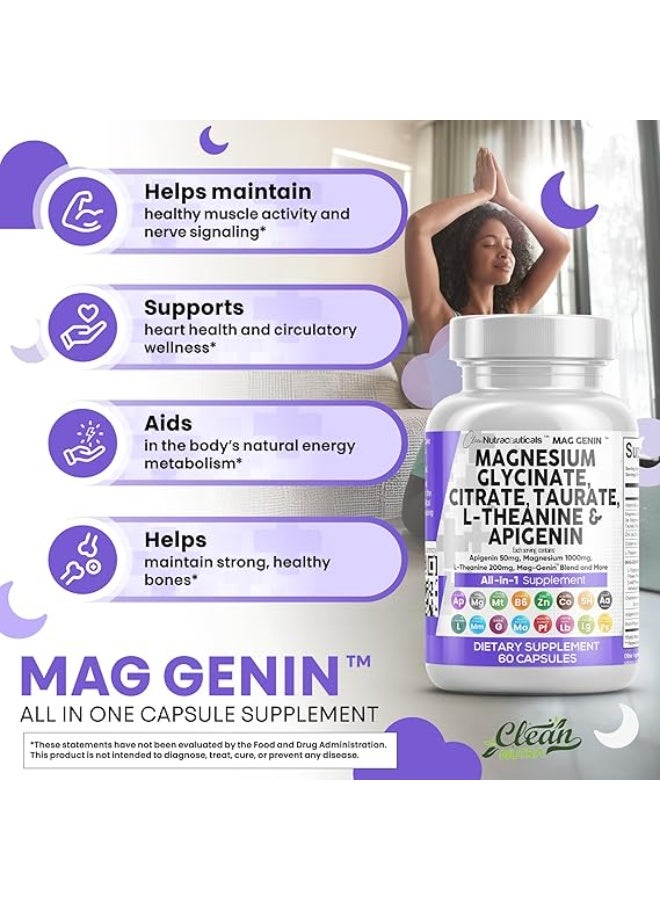 كلين نيوتراسيوتيكالز مركب غليسينات المغنيسيوم من كلين نوتراسيوتيكالز 1000 مجم مع ال-ثيانين 200 مجم ابيجينين 50 ملغ سيترات تورات - 5-HTP جابا باشن فلاور بلسم الليمون ل-جلايسين فوسفاتيديل سيرين - 60 قطعة - Image 5