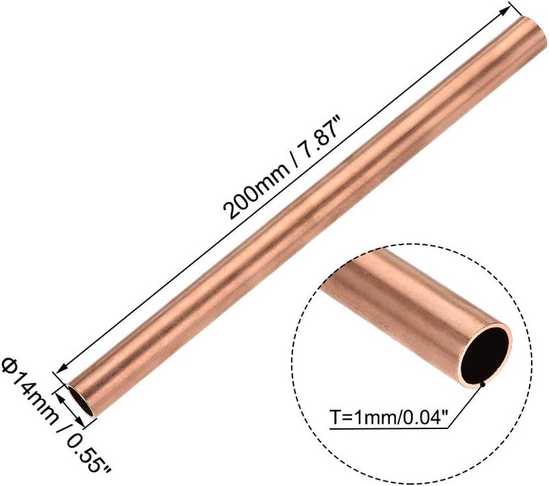 uxcell Copper Round Tube, 14mm OD 1mm Wall Thickness 200mm/7.87" Length Straight Pipe Tubing - Image 2