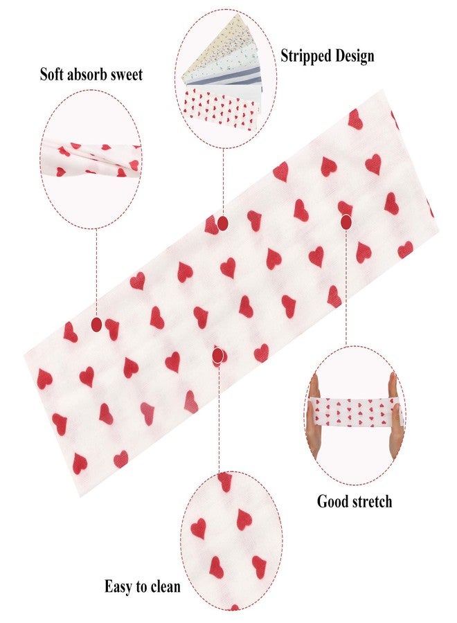 KIUEZIR 6 Pack Stretchy Wide Headbands for Women - Soft Fabric Cute Heart/Floral/Stripe Hair Bands for Face Washing Makeup Workout - Image 3