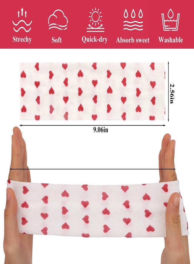 KIUEZIR 6 Pack Stretchy Wide Headbands for Women - Soft Fabric Cute Heart/Floral/Stripe Hair Bands for Face Washing Makeup Workout - Image 2