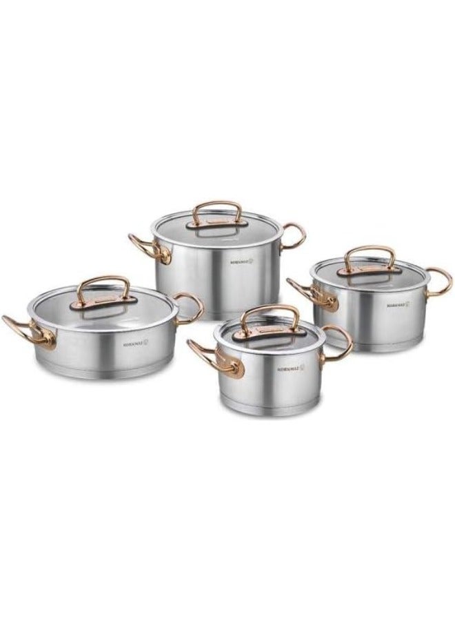 Korkmaz مجموعة أواني الطهي 8 قطع من برو لاين | مجموعة أواني متوافقة مع الحث من الفولاذ المقاوم للصدأ | ذهب وردي - KA1149 - Image 1