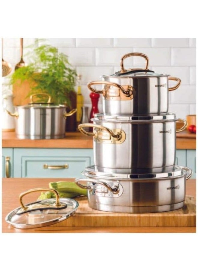 Korkmaz مجموعة أواني الطهي 8 قطع من برو لاين | مجموعة أواني متوافقة مع الحث من الفولاذ المقاوم للصدأ | ذهب وردي - KA1149 - Image 2