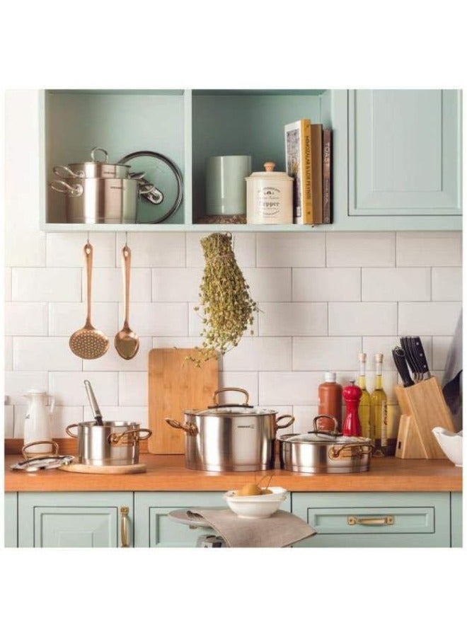 Korkmaz مجموعة أواني الطهي 8 قطع من برو لاين | مجموعة أواني متوافقة مع الحث من الفولاذ المقاوم للصدأ | ذهب وردي - KA1149 - Image 3