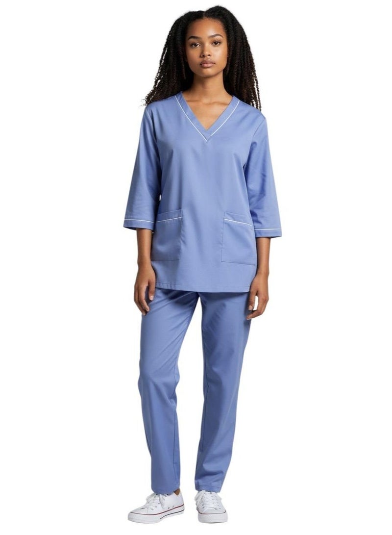 Dee's Fashion Professional Scrub Medical Uniform with Piping, Housemaid uniform 3/4 Sleeve Top and Pants Set - Image 1